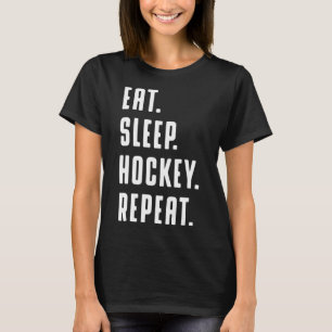 Camiseta Diversão Coma Hockey Com Sono Repete Gráfico Diver