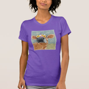 Camiseta Diversão da fazenda - Vaca com Coroa Flor