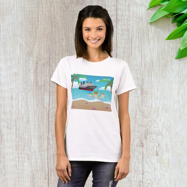 Camiseta Diversão de Cruzeiros de Praia da Família Tropical (Criador carregado)