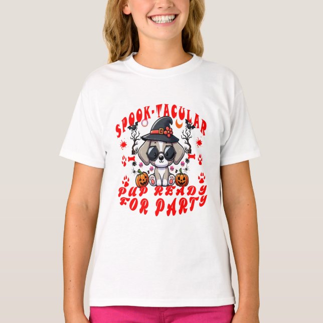 Camiseta Diversão de Design de Abóbora de Cachorro de Hallo (Frente)