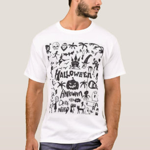Camiseta Diversão de Doodles Monstros do Dia das Bruxas