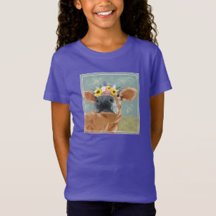 Camiseta Diversão de Fazenda - Vaca com Coroa de Flor