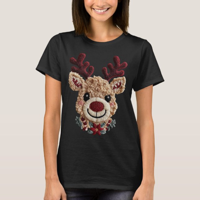 Camiseta Diversão de Feriado - Falso Fio de Rena de Nariz V (Frente)