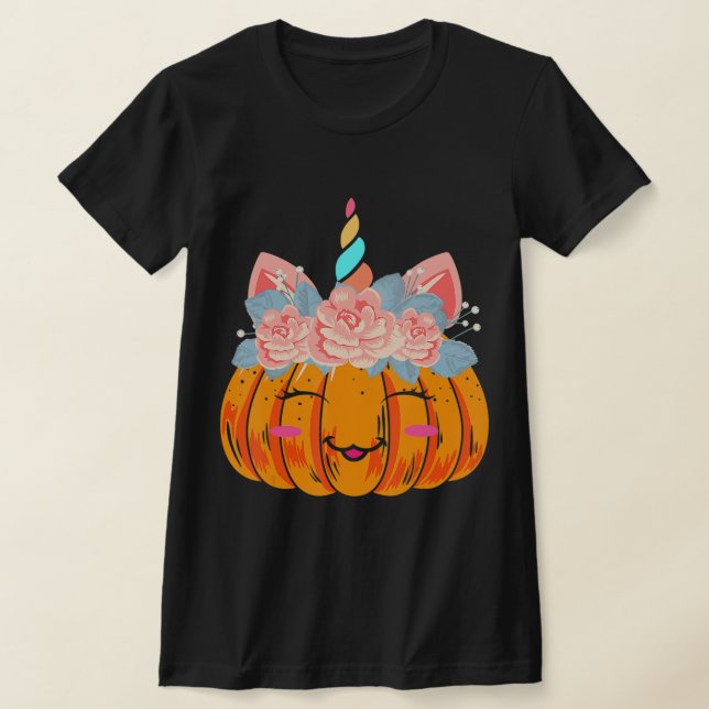 Camiseta Diversão de Halloween Ação de Graças Cute Unicorn  (Postura )
