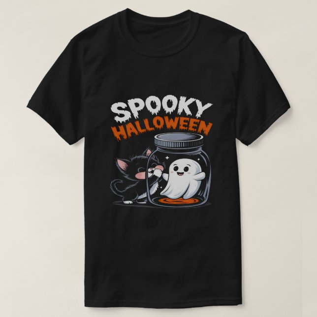 Camiseta Diversão de Halloween Cat e Design de Spooky Diver (Frente do Design)