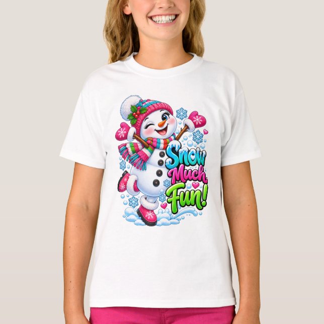 Camiseta Diversão de Natal com Boneco de Neve (Frente)