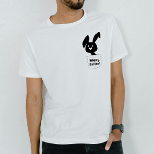 Camiseta Diversão de Páscoa Alegre Coelho Preto e Branco Pu