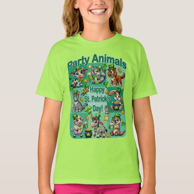 Camiseta Diversão de Patrick e "Animais de Festa" Adoráveis (Frente)