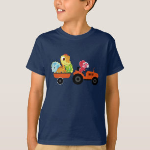 Camiseta Diversão de um trator de dinossauro Fazenda Escola
