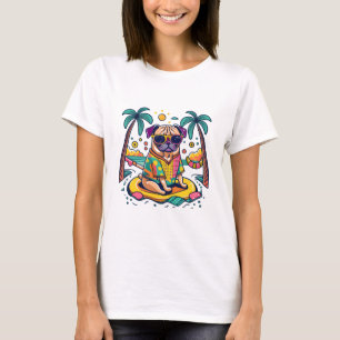 Camiseta Diversão de Verão com o Cachorro Engraçado na Pisc