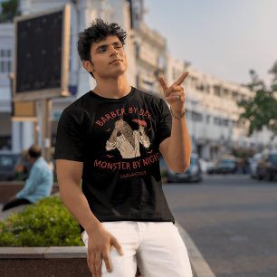 Camiseta Diversão do Dia das Bruxas com Barber, Monstro da 