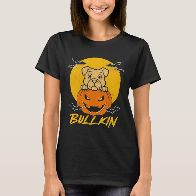 Camiseta Diversão do Halloween Bulhdog Halloween Pumpkin Co (Frente)