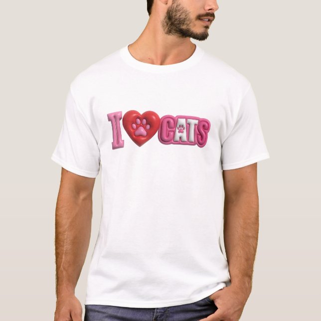 Camiseta Diversão e Rosa Funky Eu AMO GATOS Design de Decla (Frente)