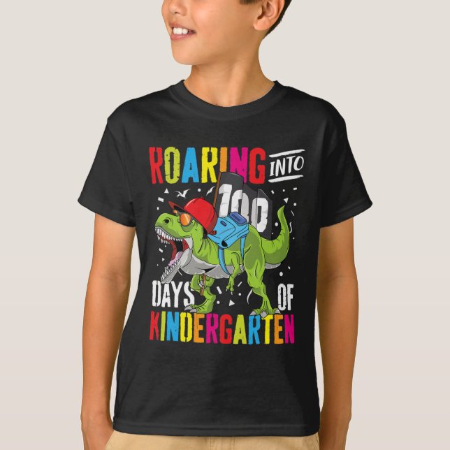 Camiseta Diversão Em 100 Dias Do Jardim De Infância T Rex D (Frente)