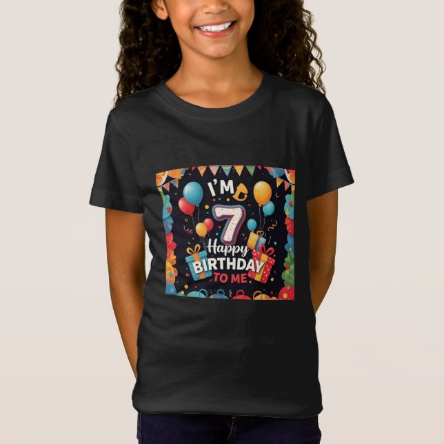 Camiseta Diversão Festiva de Aniversário de 7 com Balões Me (Frente)
