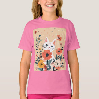 Camiseta "Diversão Floral: Tempo de Reprodução de Gato com 