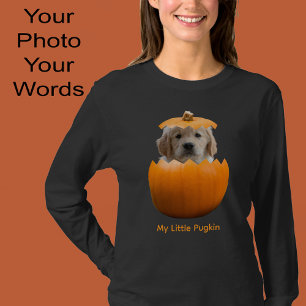 Camiseta Diversão Fofa Foto Personalizada do Cão Abóbora de