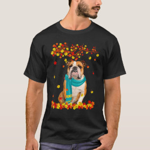 Camiseta Diversão Inglesa Bulldog Ação de Graças Autumn Dog