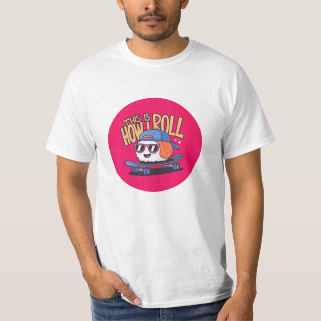 Camiseta Diversão Kawaii Sushi no skate (Frente)