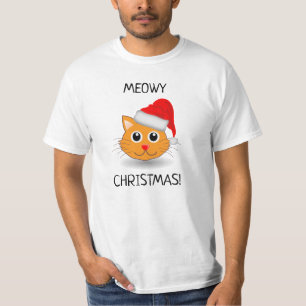 Camiseta Diversão Laranja Cat Meowy Natal Mens T-Shirt