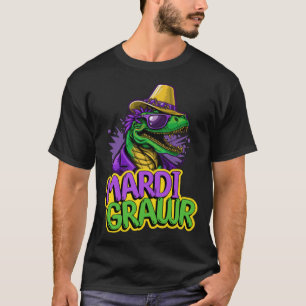 Camiseta Diversão Mardi Grawr Dinosaur Tyrannosaurus Rex Ma