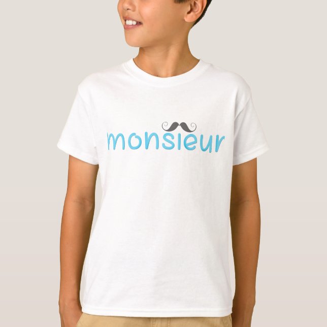 Camiseta Diversão MONSIEUR - Cotação francesa e bigode - Az (Frente)