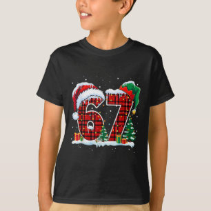 Camiseta Diversão Seis Sete 6 7 Meme 67 Natal Xadrez Vermel