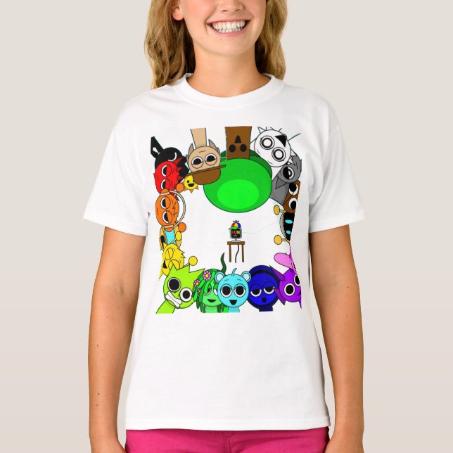 Camiseta Diversão Sprunki com Simon Oren Pinki (Frente)