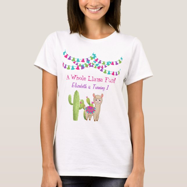 Camiseta Diversão Total de Llama Rosa e Roxo de Cactus de A (Frente)