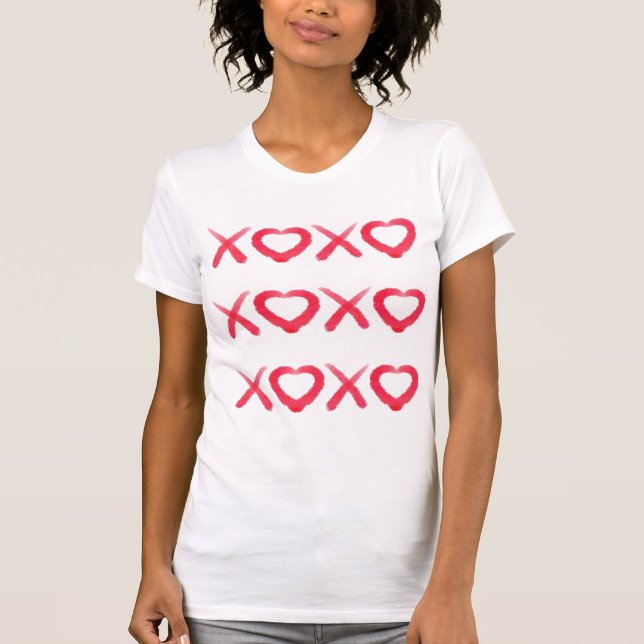 Camiseta Diversão vermelha angustiada XOXO ama beijos (Frente)