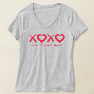 Camiseta Diversão vermelho desgastado XOXO amor beijos vinh