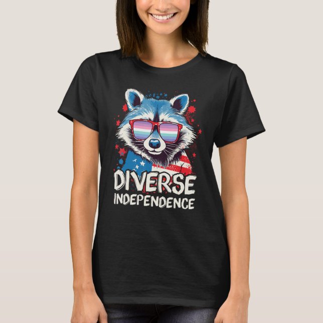 Camiseta Diverse Independence  Raccoon Genderfrith Sunglass (Frente)