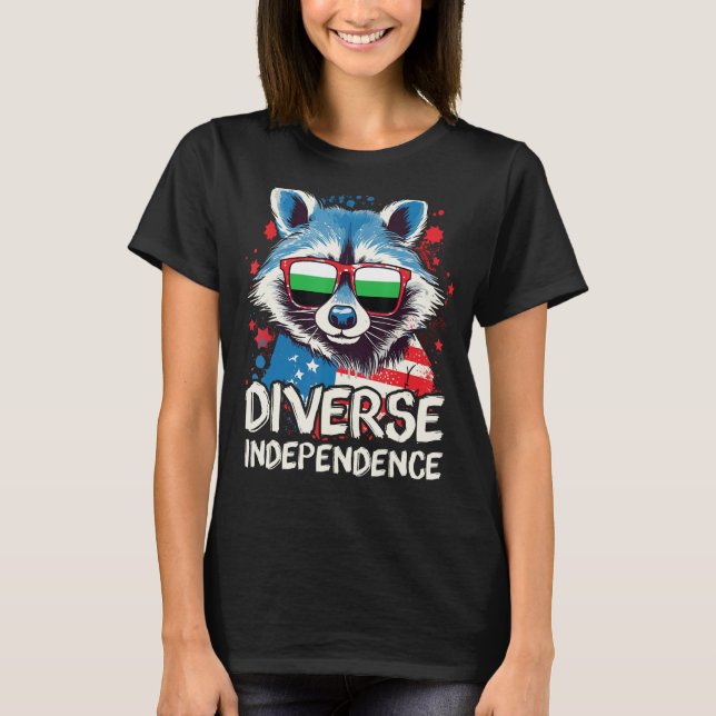 Camiseta Diverse Independence  Raccoon Neutrois Sunglasses  (Frente)