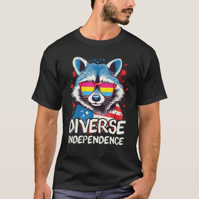 Camiseta Diverse Independence  Raccoon Pansexual Sunglasses (Frente)