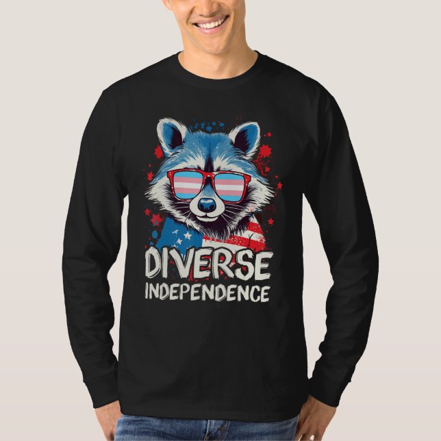 Camiseta Diverse Independence  Raccoon Transgender Sunglass (Frente)