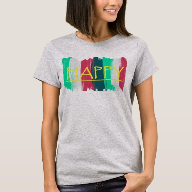 Camiseta Divertida com Listras Rosa Turquesa (Frente)