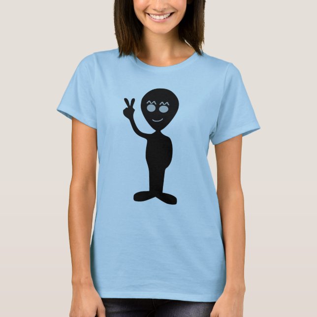 Camiseta divertida de alienígena com sinal de paz (Frente)