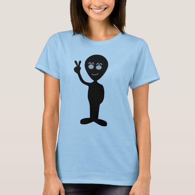 Camiseta divertida de alienígena com sinal de paz (Frente)