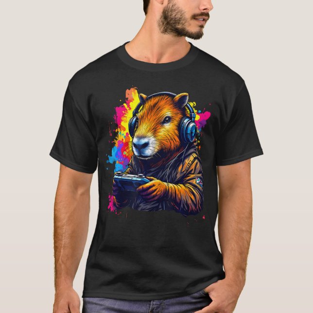 Camiseta Divertida de Capivara Fones de Ouvido par (Frente)