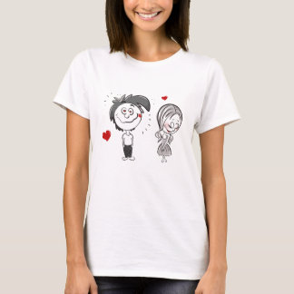 Camiseta Divertida de Casal de Desenho, Menino e M