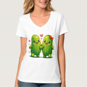 Camiseta Divertida de Casal de Pepinos Fofos Kawai