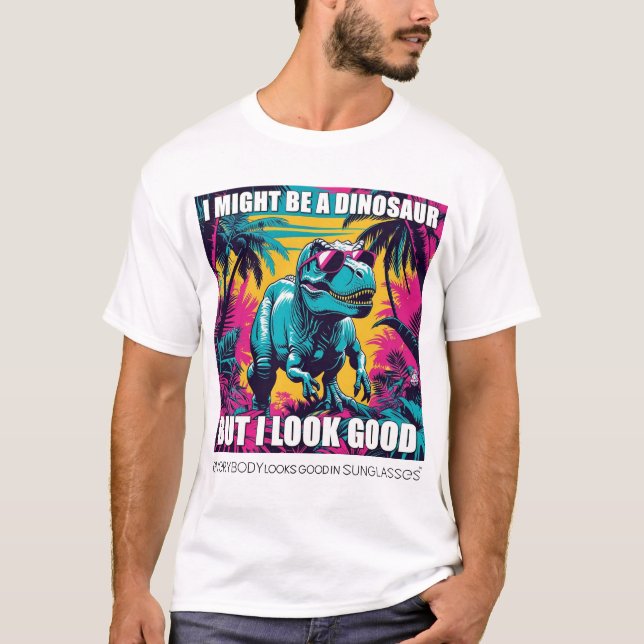 Camiseta Divertida de Dinossauro com Óculos de Sol (Frente)