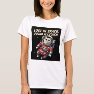 Camiseta Divertida de Gato Astronauta: Perdido no