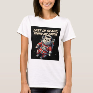 Camiseta Divertida de Gato Astronauta: Perdido no 