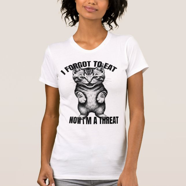 Camiseta Divertida de Gato Com Fome - Esqueçi de C (Frente)