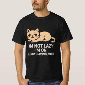Camiseta Divertida de Gato em Modo de Economia de