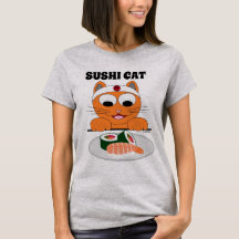 Camiseta Divertida de Gato Sushi Ginger Kitty