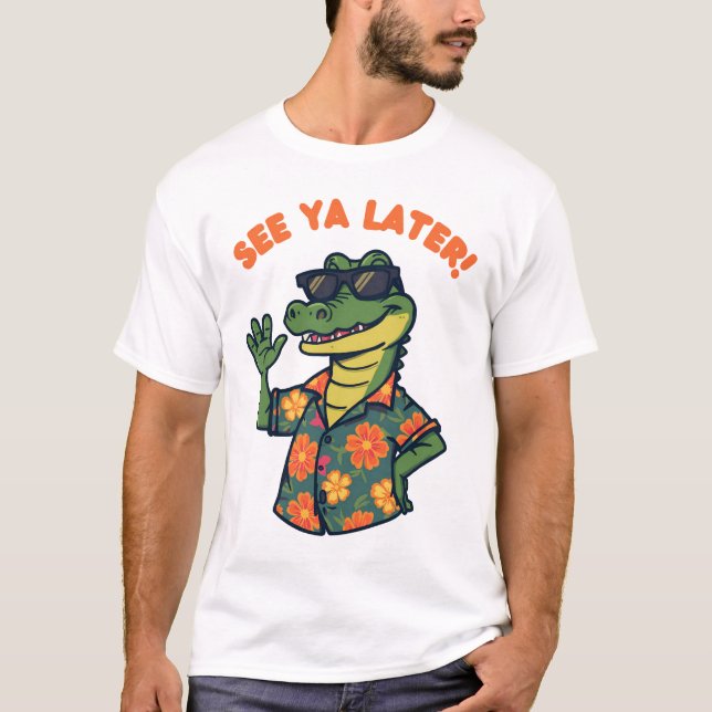 Camiseta Divertida de Jacaré Retro Até Mais Tarde (Frente)