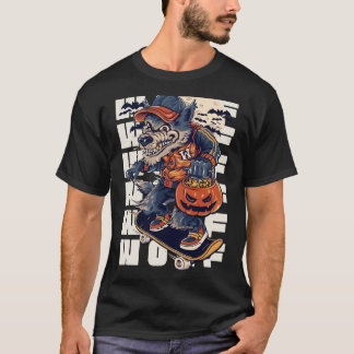 Camiseta Divertida de Lobisomem no Skate de Hallow