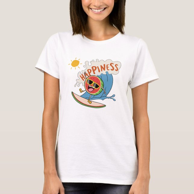 Camiseta Divertida de Melancia Surfando – Vibraçõe (Frente)